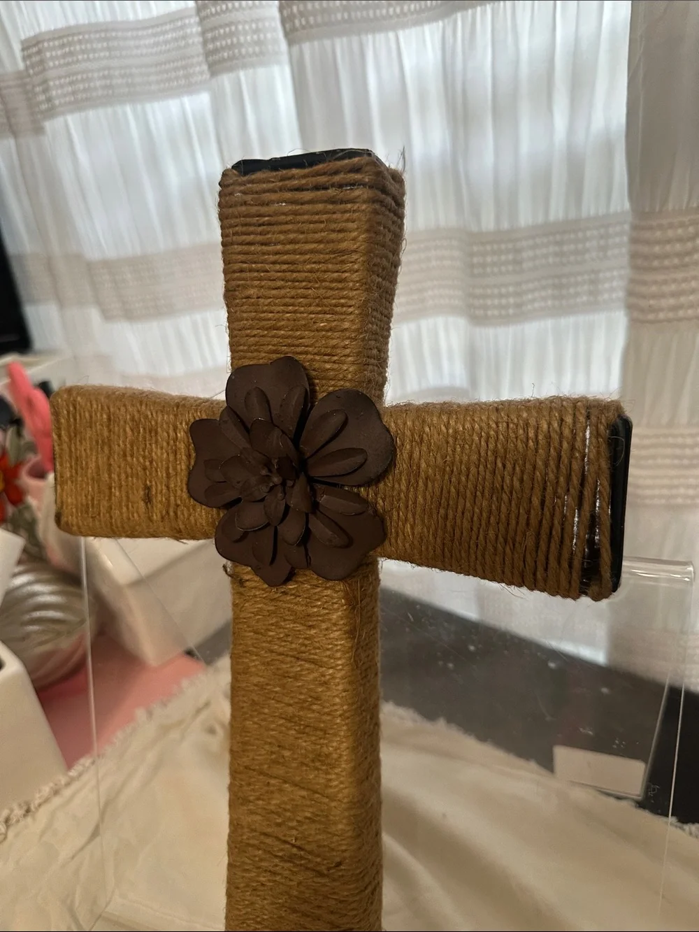 Rustic Burlap Cross and Faith Sign Home Accent - Brown NWT